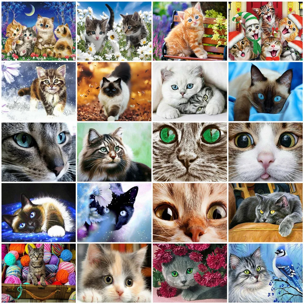 

Алмазная 5D картина Huacan, полная вышивка квадратными стразами в виде кошки, полный набор для украшения дома с животными