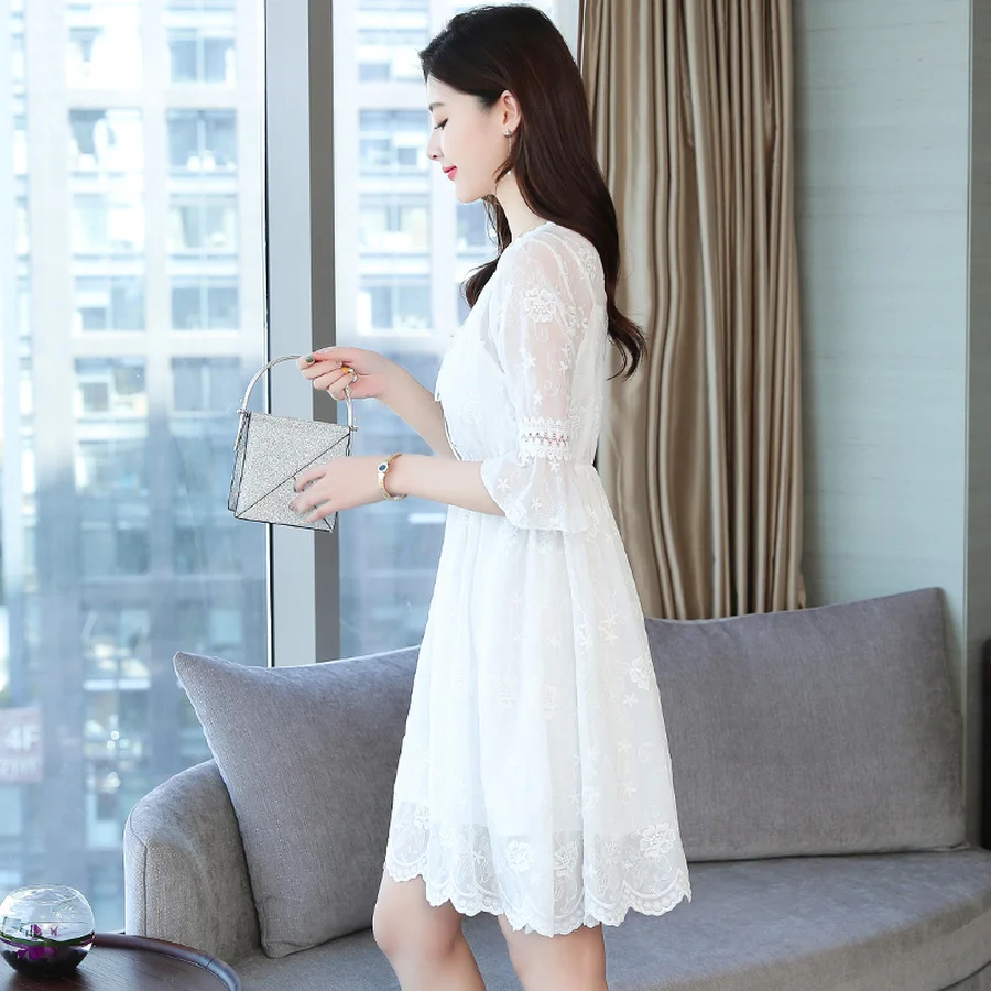 Летние новые белые шифоновые кружевные пляжные мини сексуальные платья 2020