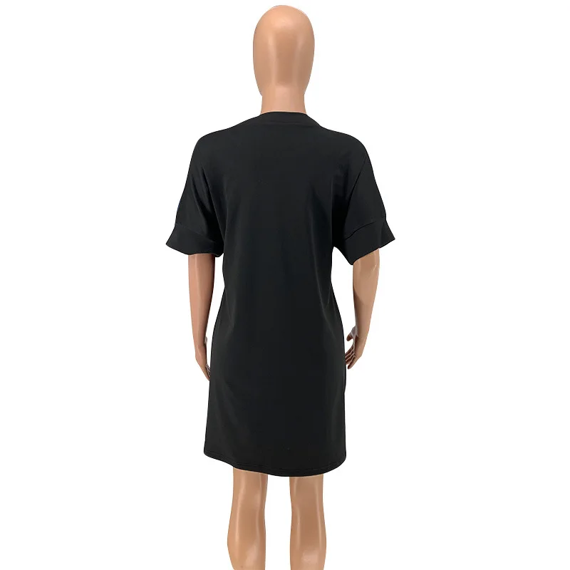 

african ladies casual loose t shirt dress round neck black charater printed 2020 summer women short mini plus size dresses 2020