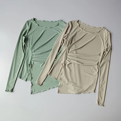 Round Neck Tight Sexy Long Sleeve Women's Running Fast Drying Waist Slimming Yoga Clothes 2021 Autumn Casual Sports Top