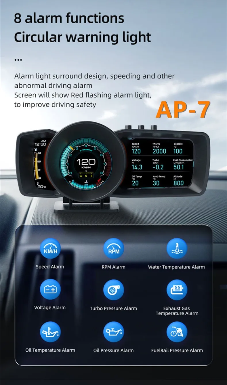 

AP-7 дисплей HUD, OBDGPS, система двойного привода, Улучшенный компьютер, ЖК-дисплей, автомобильные аксессуары, Модифицированная Таблица кодов ЖК-...