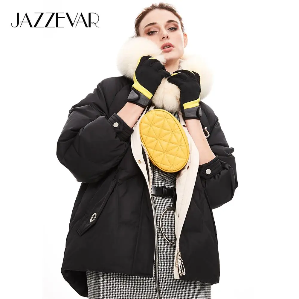 JAZZEVAR 2019 Winter new arrival down jacket women with a fur high quality hood short for winter zipper W9082 |