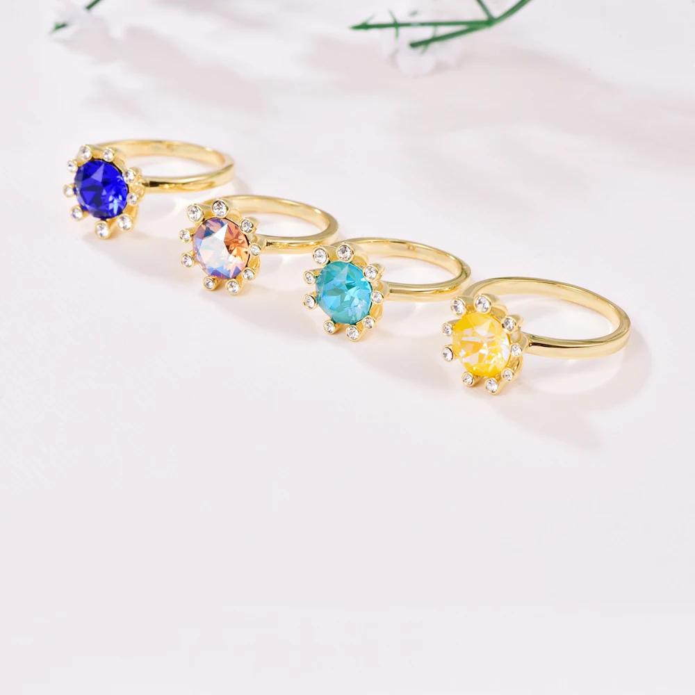 Кристаллы от Swarovski Glod цветные кольца Цветы для женщин элегантное кольцо Новая мода Роскошные женские кольца Свадебные украшения