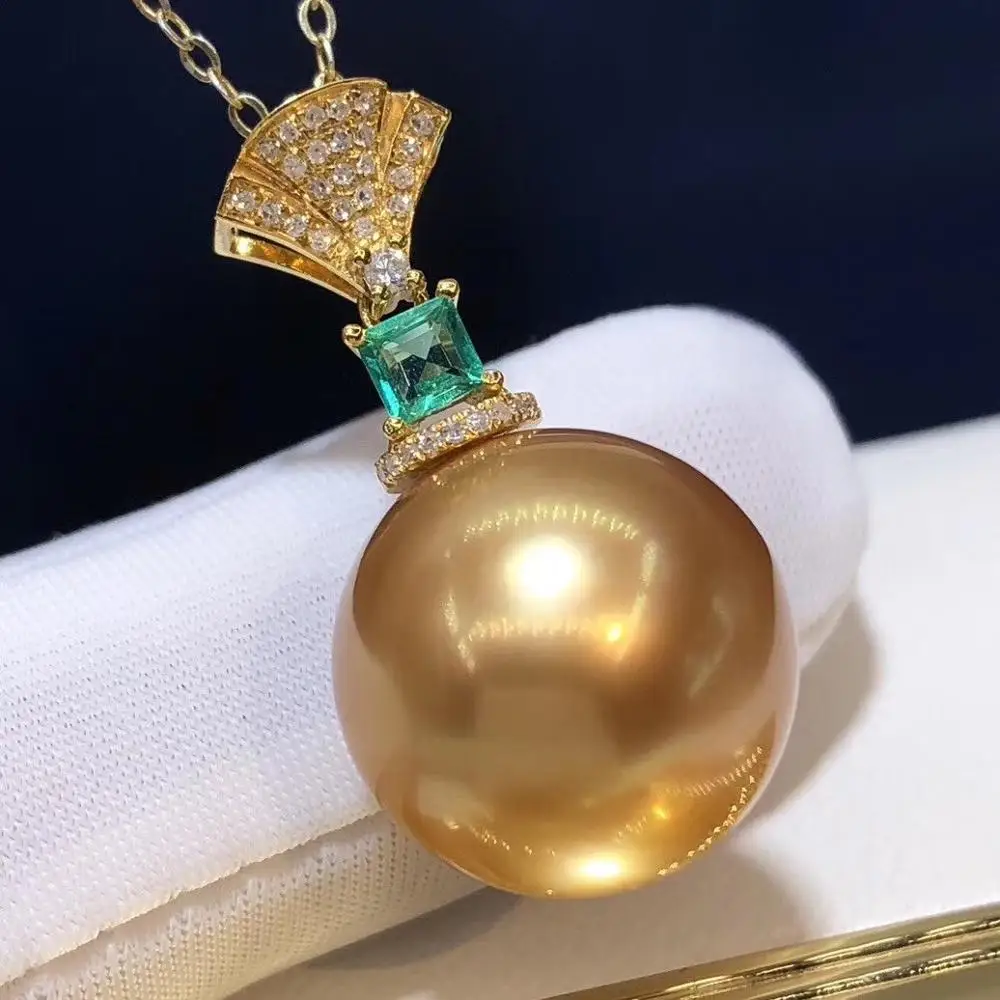 D717 жемчужная подвеска ювелирные изделия из 18-каратного золота круглое 13-14 мм