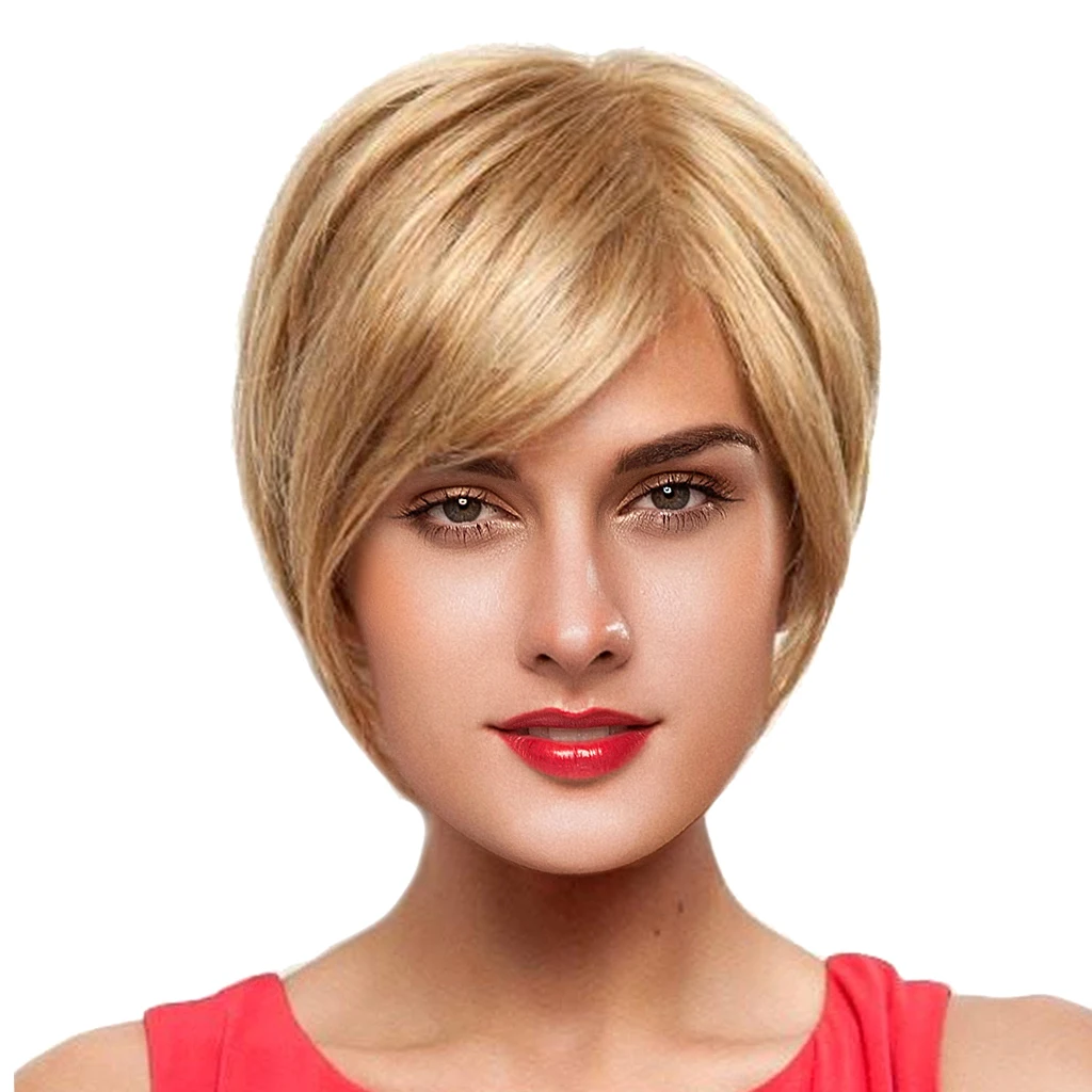 8 дюймов короткие прямые парики человеческих волос Pixie Cut шикарный парик для женщин с челкой-коричневый/винный красный/золотой/светло-Золотой/Серебряный опционально