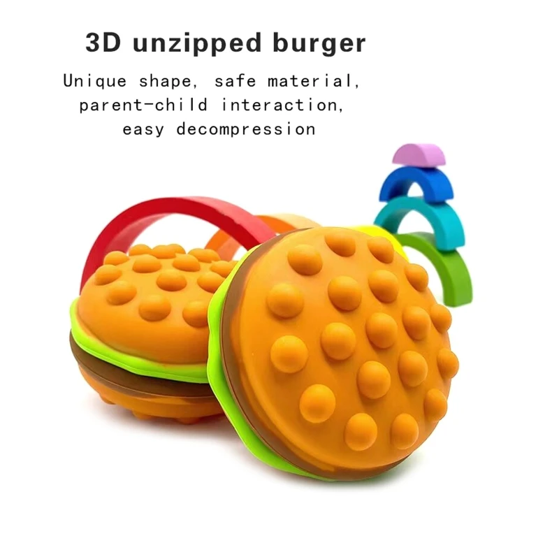 

Anti-Stress Toy Fidget Hamburger Simple Dimple to Press Pinch Soft Squishy Toy for Children ADD Calm Focus Concentration