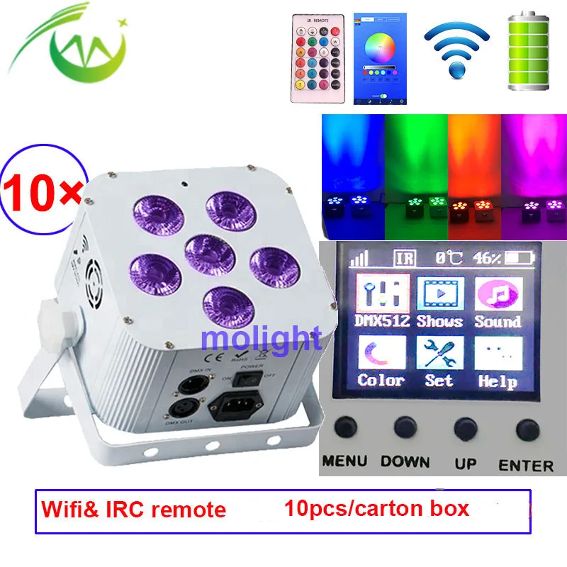 Беспроводной dmx Par 6*18 Вт RGBWA UV 6 в 1 батарея DMX512 светодисветодиодный Uplighting DJ Uplights для