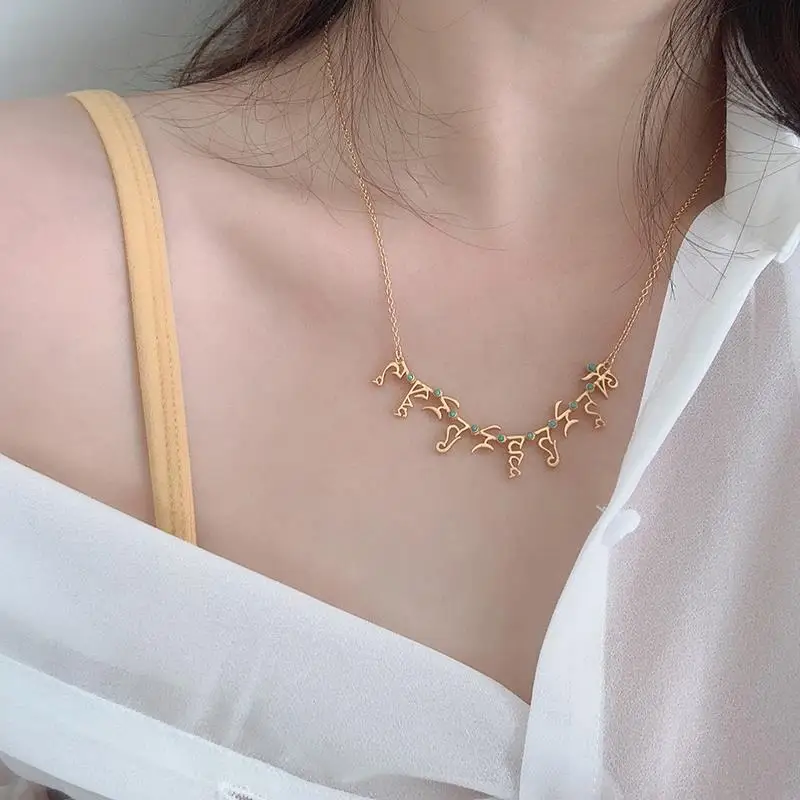 Green Tara Heart Mantra Seed Necklace Turquoise Thick Ancient Method Frosted Plated Pendant Set Chain Jewelry Accessories | Украшения и