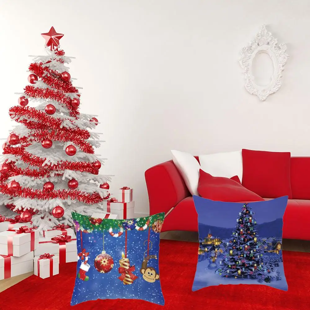 

Living Room Christmas Cushion Cover Merry Christmas Printed Deer Snowman Decorative Pillows Sofa Home Decoration Pillowcase