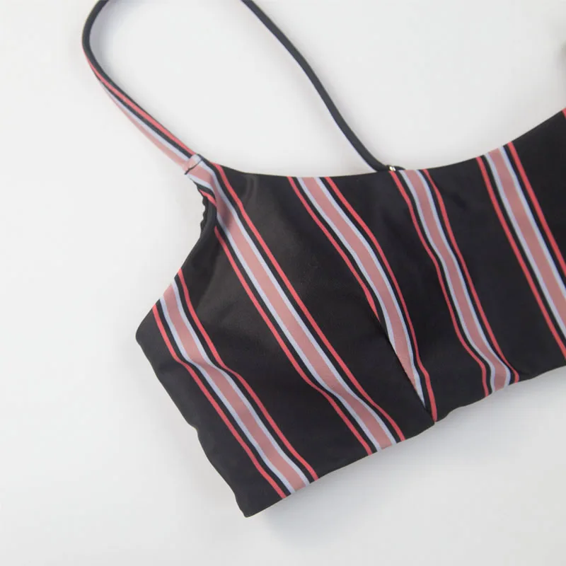2020 новое летнее женское полосатое бикини Зеленый однотонный пуш-ап бюстгальтер