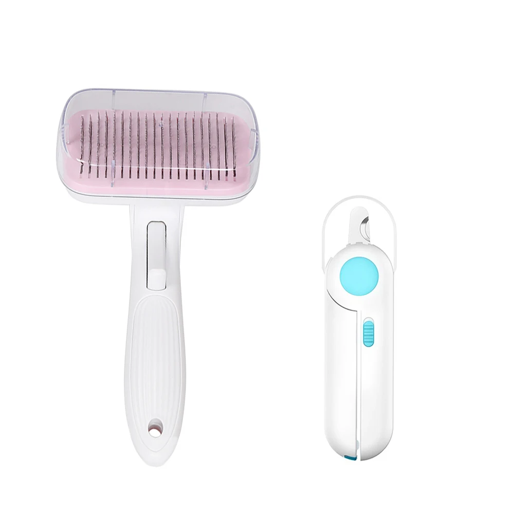 

Гребень для домашних животных с одной кнопкой, самоочищающаяся изогнутая игла, инструмент для вычесывания шерсти, длинных и коротких питом...