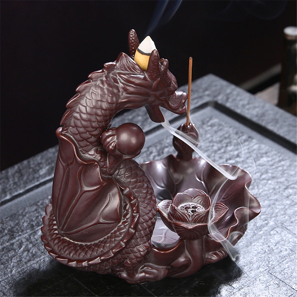 New Ceramic Blackflow Incense Burner with 20pcs Incenses Classical Dragon Zen Creative Wealth Ornaments Home Decoration | Дом и сад
