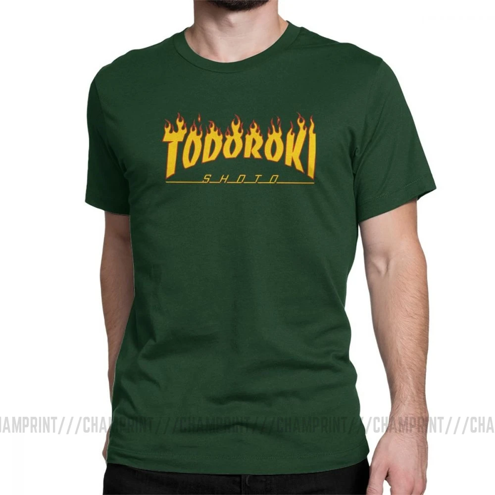 Todoroki Shoto, Винтажные Футболки с героями мультфильма «Мой герой», футболки для мужчин, аниме, манга, одежда с короткими рукавами, обычные футболки, очищенные хлопковые футболки - Цвет: Forest Green