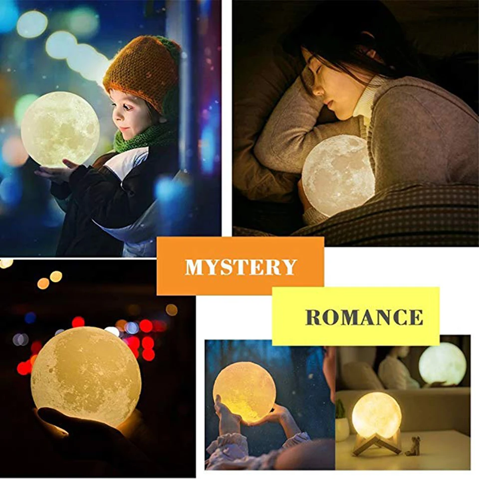 

USB Rechargeable 3D Moon lamp RGB LED Night light Touch Switch Table lamp Bedroom Bookcase Decor Creative Kids Birthday Gift