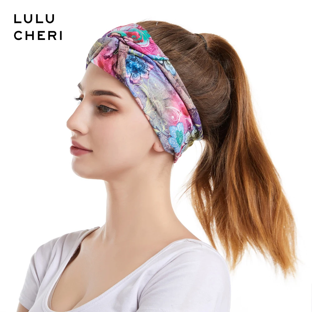 Женский широкий ободок для волос винтажный в ретро стиле с цветочным принтом и