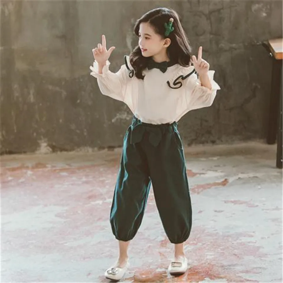 Комплект одежды для девочек футболка с оборками + штаны | Мать и ребенок