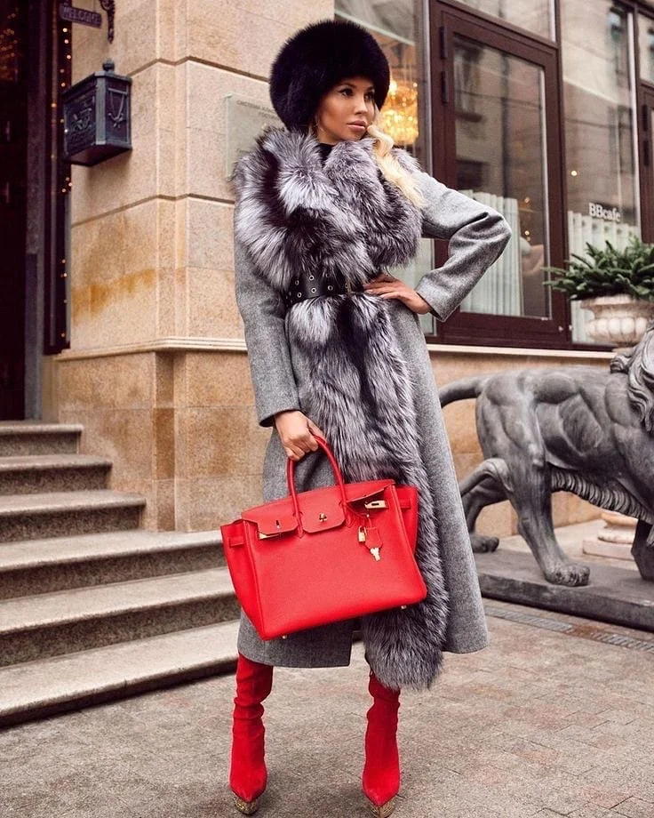 Winter 2021 Real Fox Fur Collar with Women's Wool Coat High Quality Elegant Luxury Long Coats Slim Thick Warm Outwear Plus Size