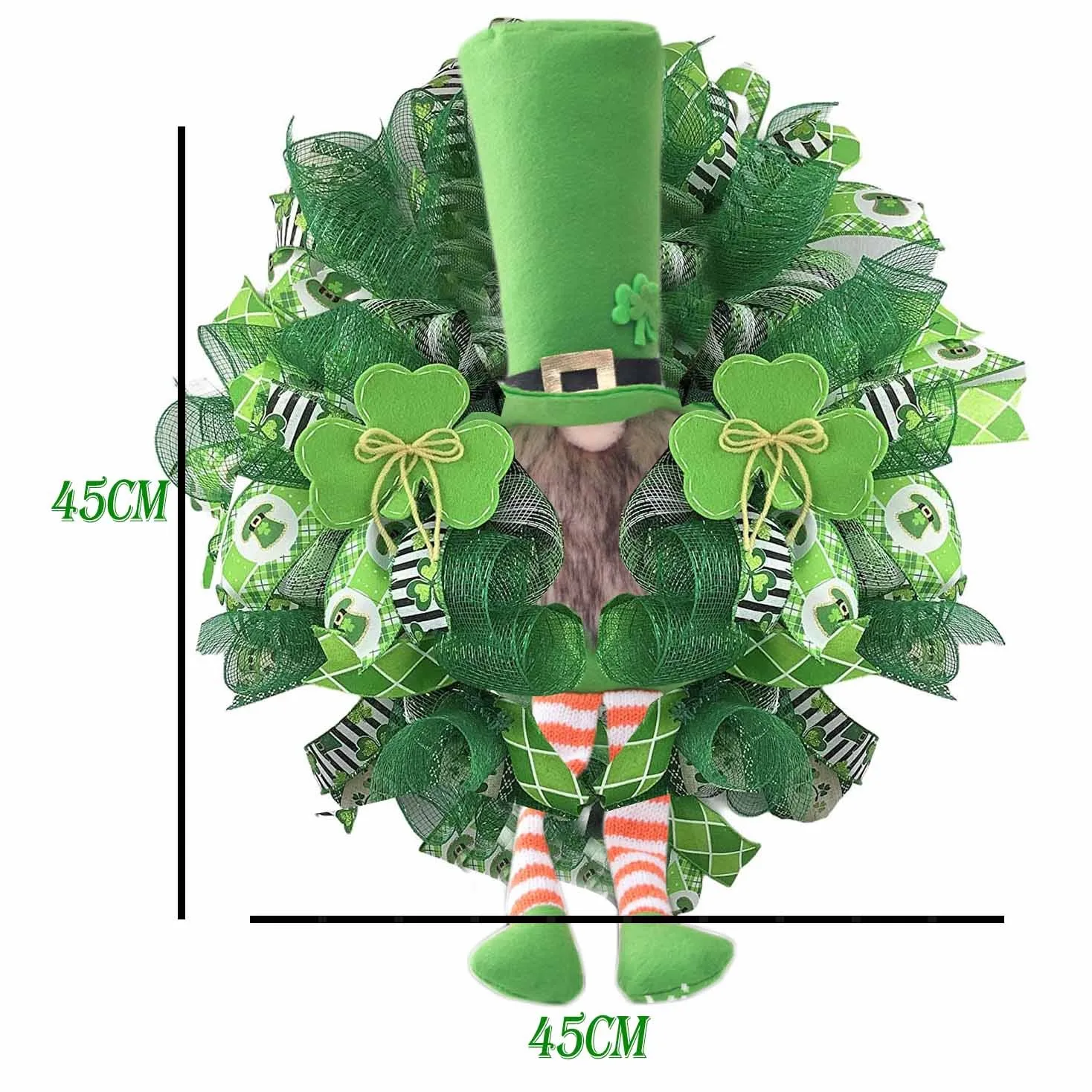 

#48 Home Decor St Patrick's Day Leprechaun Wreath Door Decoration Clovers Leprechaun Ribbon Very Weather Easter Home Decoration