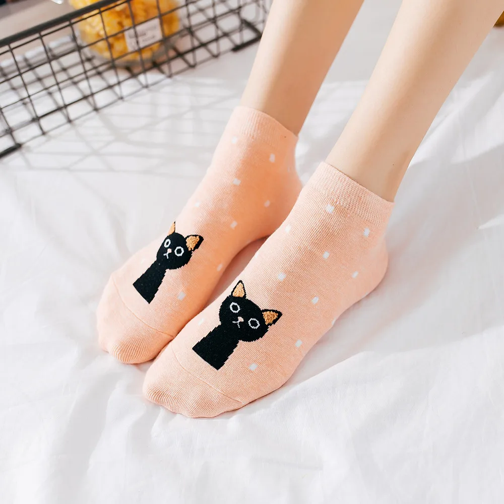 1 пара женские носки с героями мультфильмов милые удобные в горошек котом зимние
