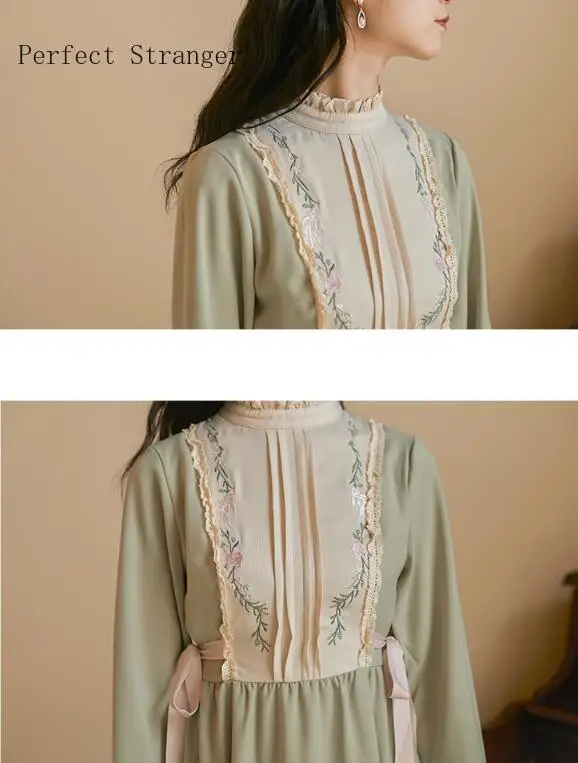 

Collect Waist A Patterned Woman Long Dress High Quality Hot Sale Retro Hot Sale Stand Collar Flower Embroidery