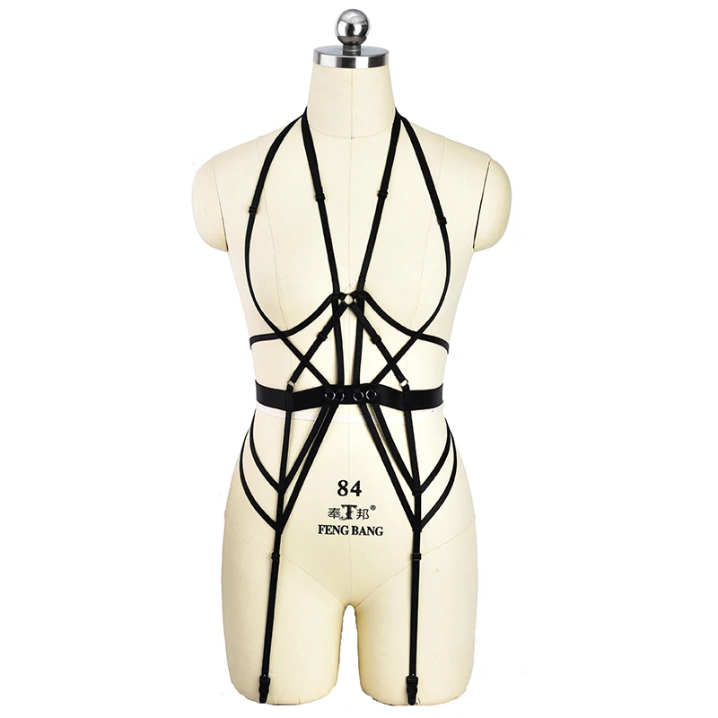 Hot Elastic Adjustable Body Harness Lingerie Set Body Cage Bra Gothic Bondage Open Bra Chest Transparent Harness Tops