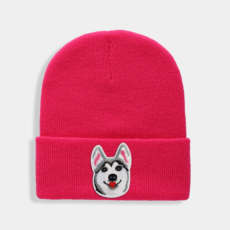 Huskies Hats Fashion Patches Sweet Beanie For Unisex Winter Brimless Stretchy Bonnet Solid Color Outdoor Cap Knitted Beanie