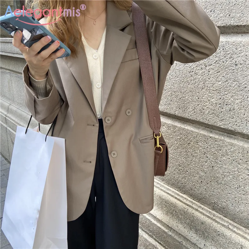 Женский офисный Блейзер Aelegantmis повседневный свободный двубортный блейзер в