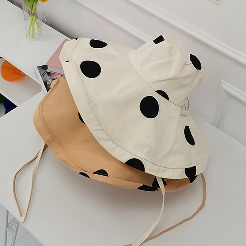 

Summer Bucket Hat Women Dot Sun Hat Big Brim Adult Sunscreen Fisherman Cap Adjustable Outdoor Sun Protection Caps Chapeau Femme