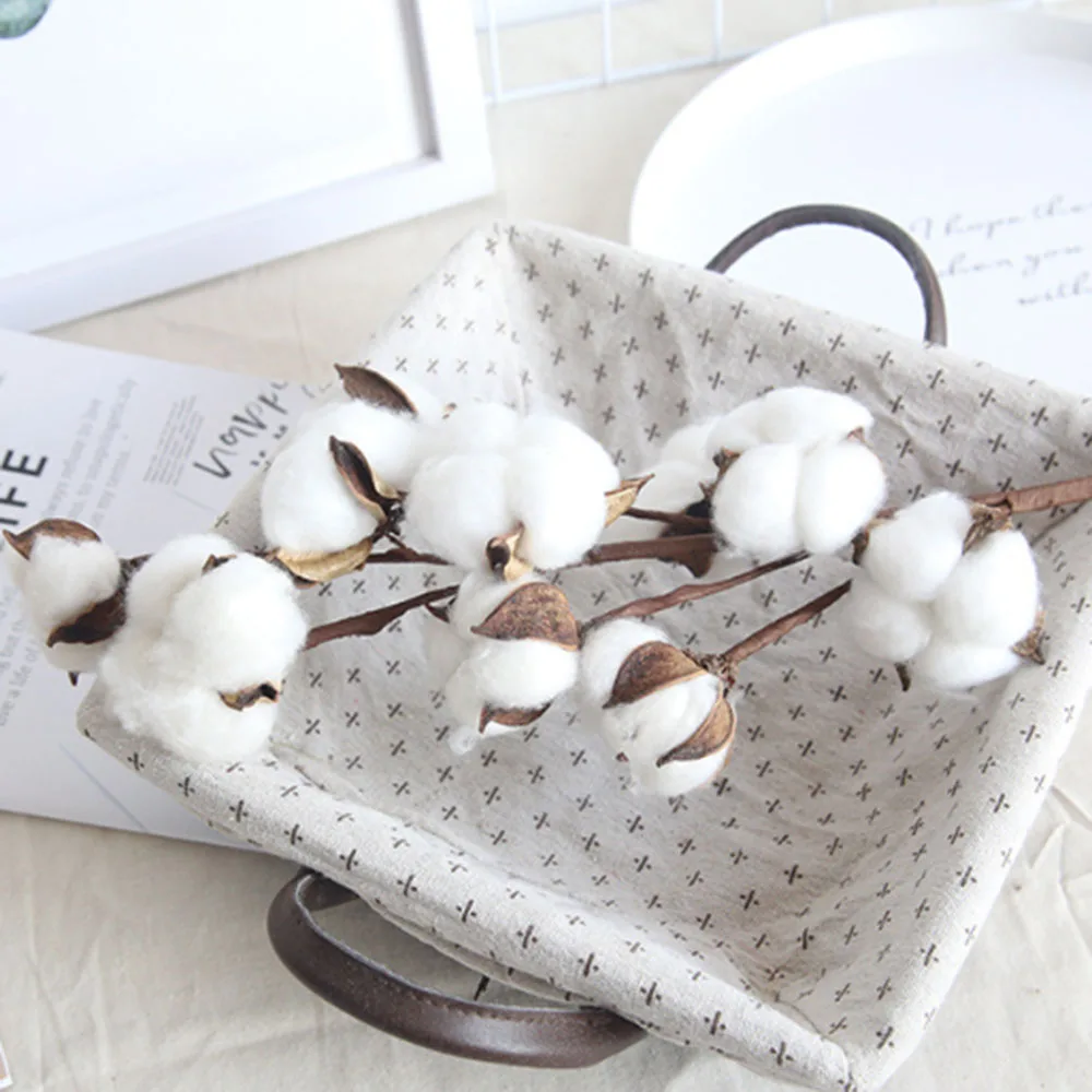 

10 Head Dried Flower Long Branch Cotton Simulation Cotton Tree Branch Decor Artificial Flowers For Home Party Office Wedding