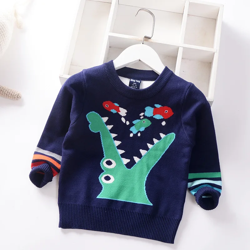 

Jargazol Boys Sweaters Fall Kids Clothes Cartoon Fish Embroidery Winter Double-deck Little Children Tops Fashion Knit Sweater