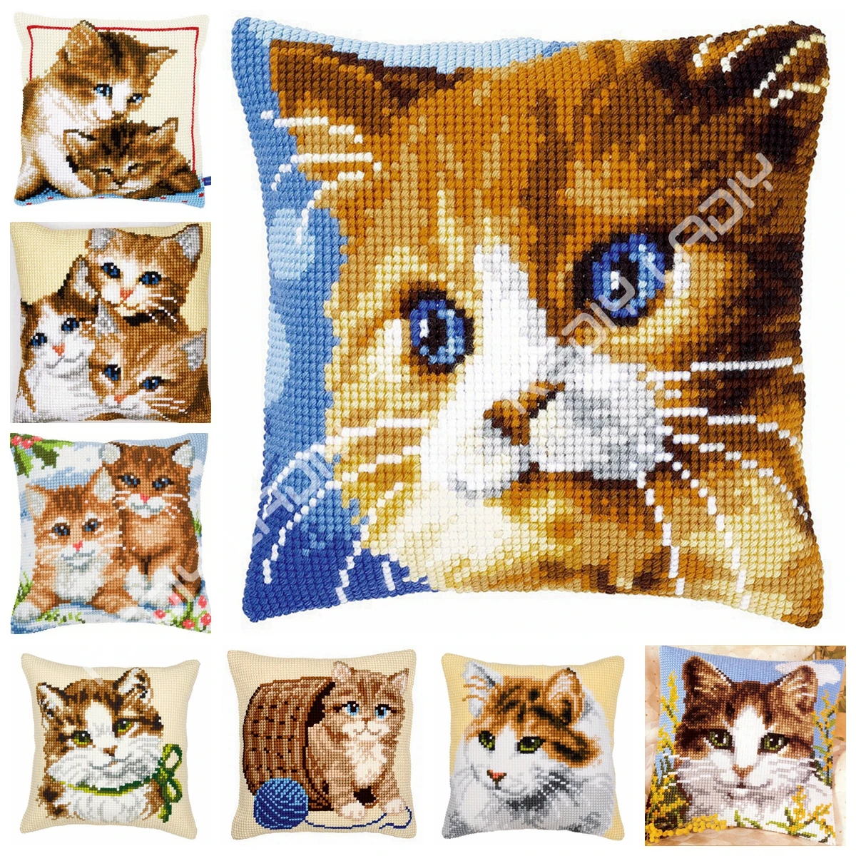 DIY Вышивка крестом Подушка передняя игривые котята подушки массивные наборы вышивки крестиком акриловая пряжа чехол для подушки домашний декор ремесла