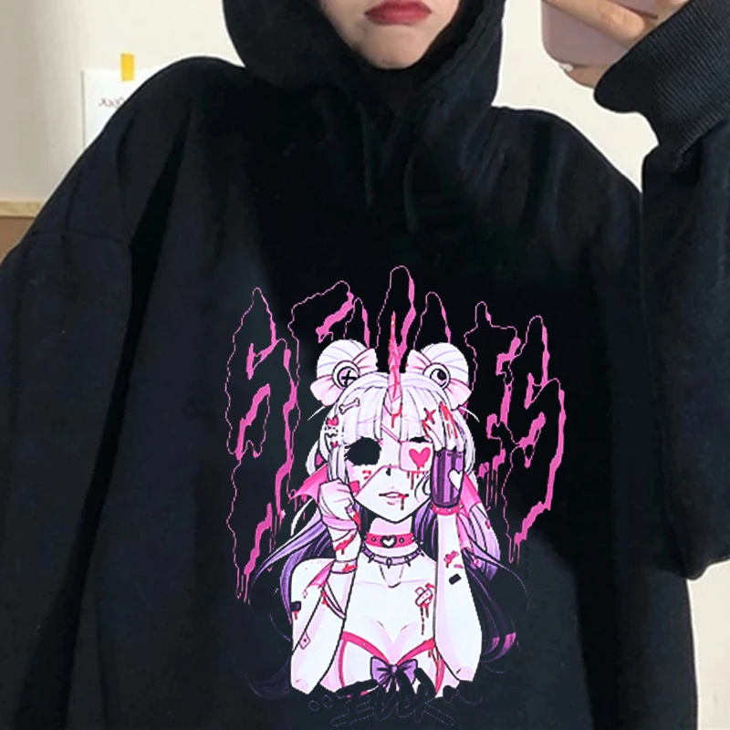 

Harajuku y2k Dark Emo Girls Hoodie Women's Long Sleeve Casual Street Sweatshirts Fall Winter Women's Tops Gothic Sweatshirts
