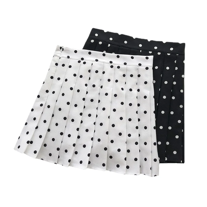 

Streetwear High Waisted Pleated Skirt Fashion Korean Polka Dot Mini Skirt Women Summer Black White Aesthestic Clothes For Teen
