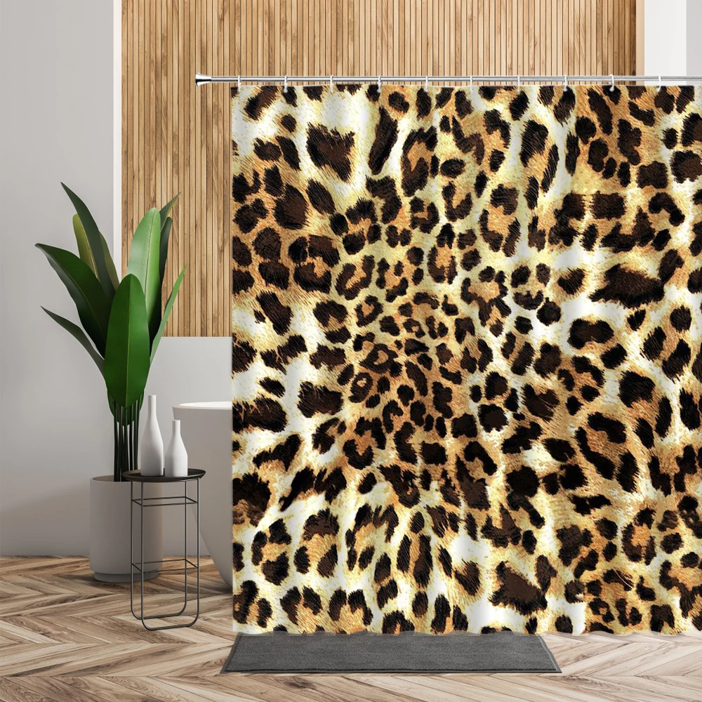 brown leopard printed shower curtain bathroom curtains waterproof fabric home partition screen living room bathtub curtains sets free global shipping