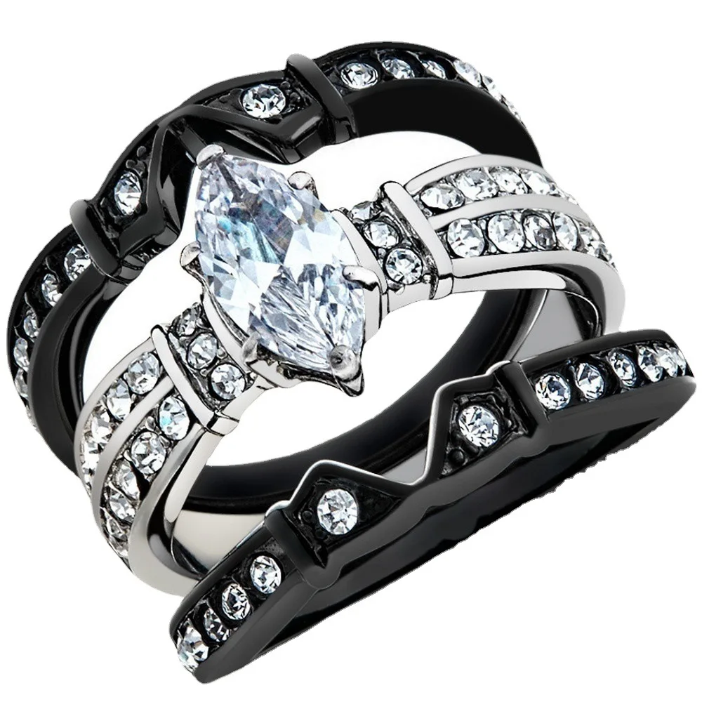 

New Arrival Trendy 3Pcs/Set Women Rings Princess Cut Zircon Micro Paved Small Round CZ Stone Wedding & Engagement Jewelry