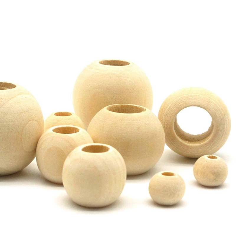 

20Pcs Baby Teething Beads Wooden Beech Chewable Toys Ecofriendly Round Beads Baby Teether DIY Craft Jewelry Accessories 30-50mm