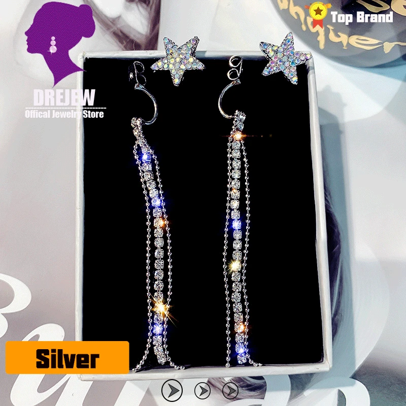 DREJEW корейские золотые серебряные Звездные стразы серьги капли роскошные длинные