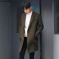 2021 winter new woolen coat male long section solid color windbreaker korean version of the loose wool blendsthick woolen coat