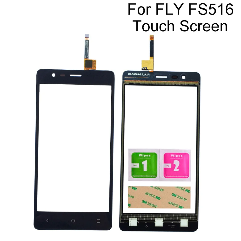 

Moible Phone Touchscreen Sensor Panel For Fly Cirrus 12 FS516 FS 516 Touch Screen Digitizer Panel Tools Front Glass 3M Glue