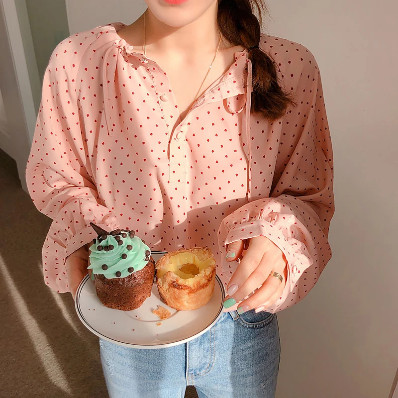 S XL с рукавами фонариками повседневные женские рубашки принтом свободные новые