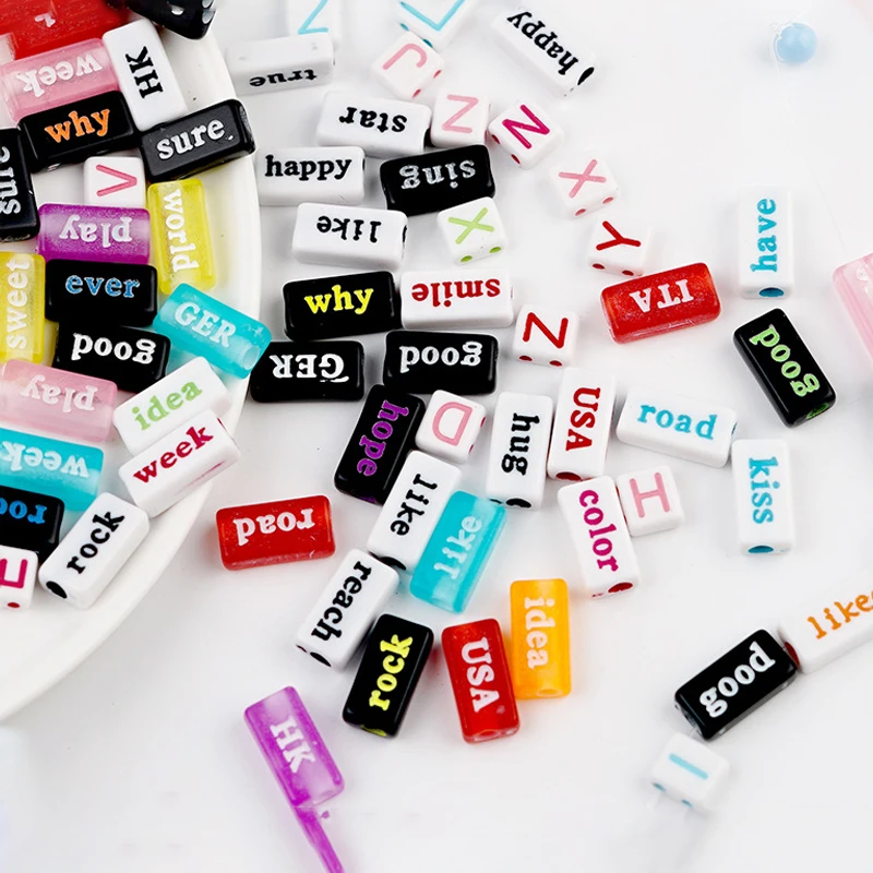 

50pcs 15x8mm Mixed Acrylic English Alphabet Letter Beads Square Plastic Loose Beads for Jewelry Making Supplies Diy Accessories