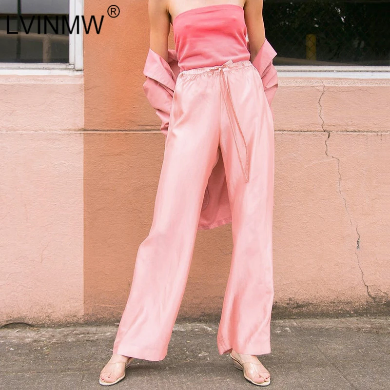 LVINMW повседневные сатиновые шелковые свободные на шнуровке широкие штаны