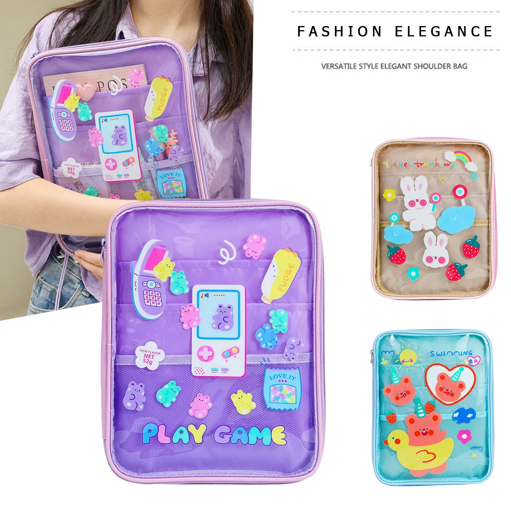 11 inch/10.5 inch/10.2 inch Tablet Case Cute Cartoon Printing Transparent Multifunctional Laptop Pouch for iPad Pro Storage Bags
