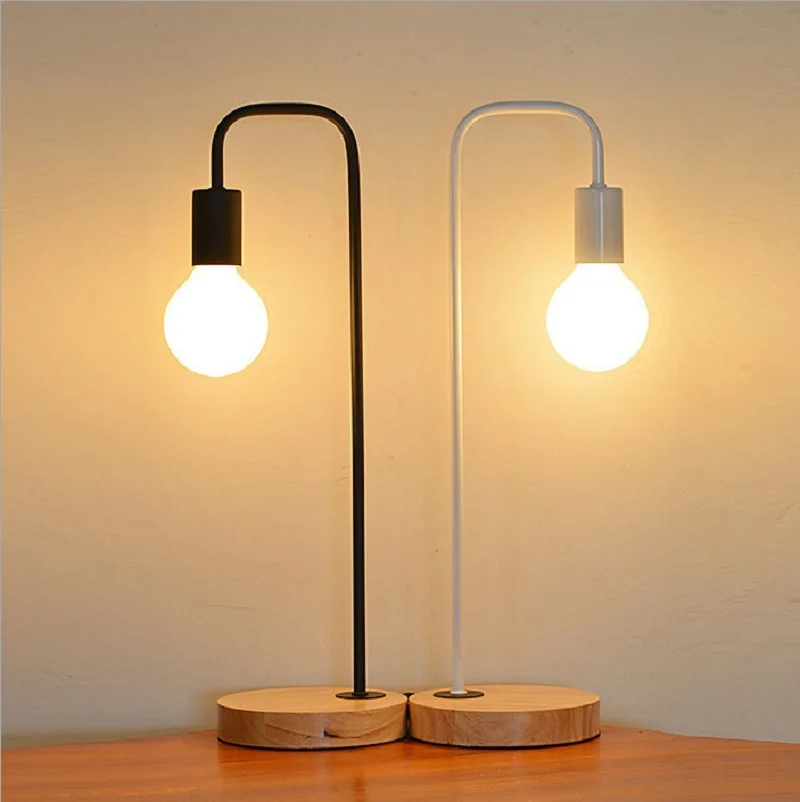

Loft Vintage Desk Lamp with 2 Colors Traditional American Countryside Wooden Edison Table Lamps Nordic Metal Table Fixtures