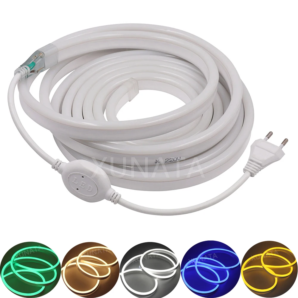 

220V 240V Flexible Neon Light Led Strip Light SMD 2835 120Leds/m Waterproof IP67 Ribbon Diode Tape Light with EU Plug luces led