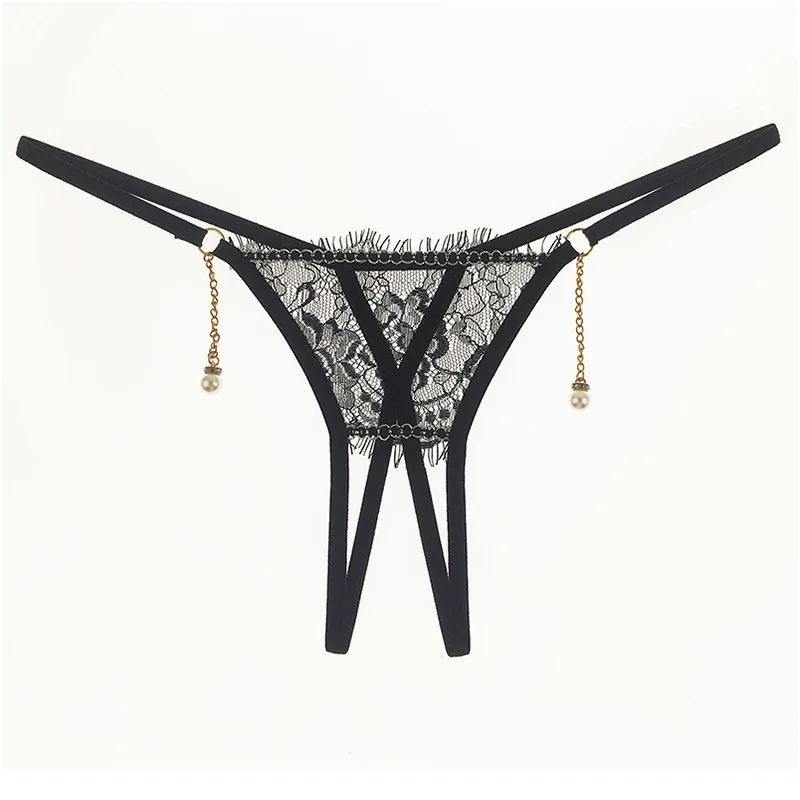 

Women Sexy Costumes Lace Open Crotch Erotic Pearl Pendant Lingerie Panties G-String Thong Brief SEXI Transparent Underpant