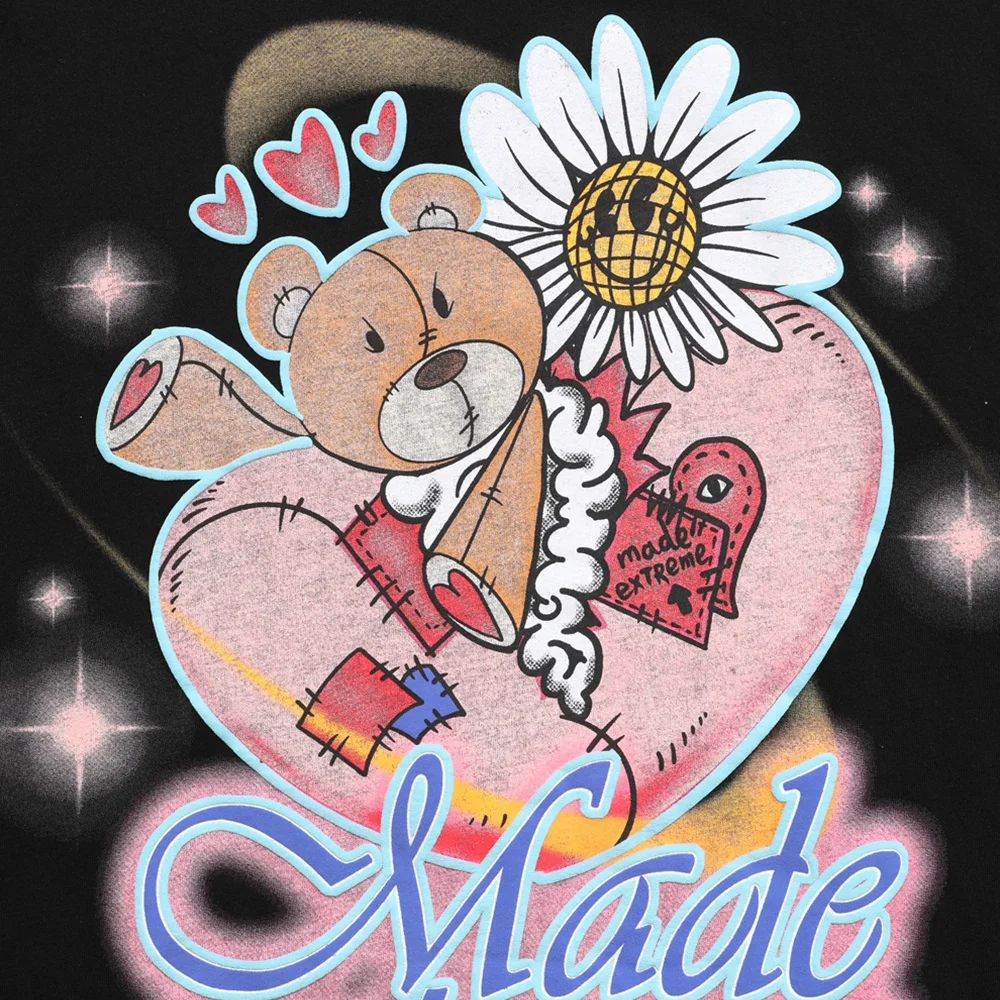 

JING ZHE Oversized T-shirt Men Cartoon Bear Daisy Flowers Print Short Sleeve Harajuku Fashion Hip Hop Tee Tops Unisex Streetwear