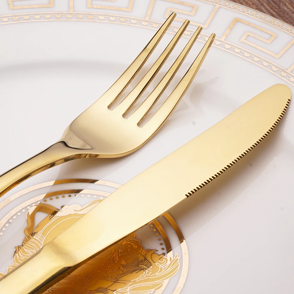Роскошные столовые приборы из нержавеющей стали позолоченный набор посуды
