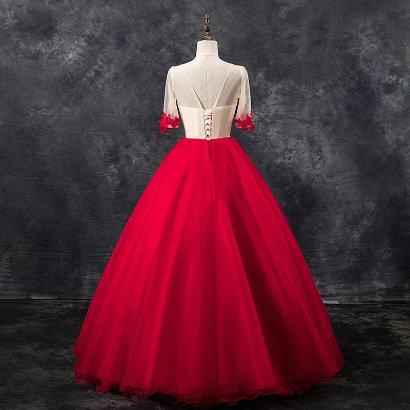 Элегантное платье Quinceanera размера плюс с круглым вырезом модное коротким рукавом