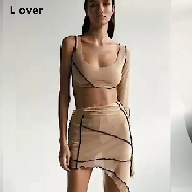 

Summer Sexy Two Piece Sets Lounge Set Women Single Sleeve Round Collar Top with Short Skirt Streetwear Style Skirt Suits Fashion